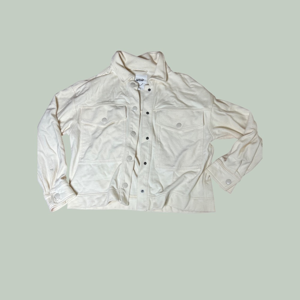 Aerie Womens Cream Cotton Waffle Knit Snap Front Shacket Shirt Jacket Size S